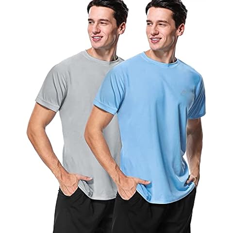 MeetHoo Men's Up2st Rash Guard Shirt, Grey/Blue, L Cover