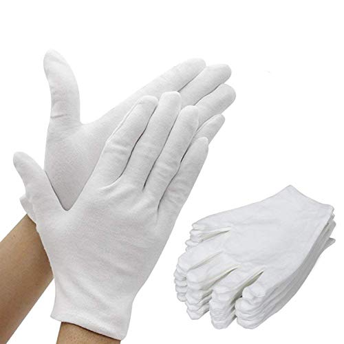 Yakamoz 15 Pairs White Cotton Work Gloves for Men Women Serving/Waiters/Drivers/Jewelry Inspection Protective Gloves, M