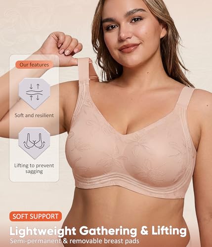 Image of Jelly Bras for Women Plus Size Minimizer No Underwire Supportive Full Coverage Wider Straps Seamless Tshirt Bra