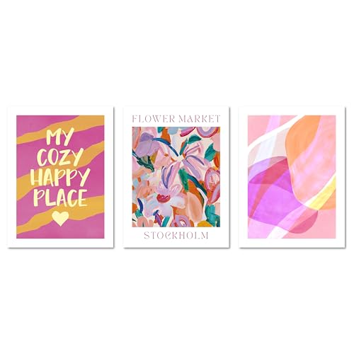 Trio Art Dopamine : 3 affiches modernes abstraites roses au design épuré