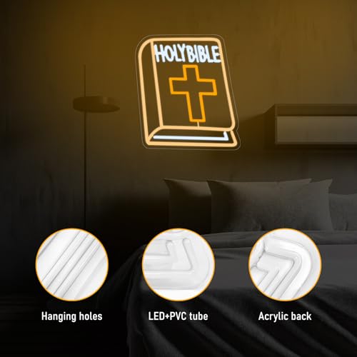 Image of Book Neon Sign for Bedroom Holy Bible Led Neon Light Sign Room Decor for Comfort and Soothing, USB Powered,14.6x11.8 Inch