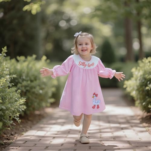 Toddler Girl Birthday Outfit Baby One Silly Goose Dress Smocked Princess Dresses Little Girls Long Sleeve Clothes2