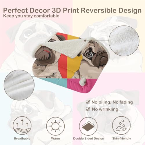 Sleepwish SWMT0470-150X200 Sherpa Fleece Bed Throw Pop Art Four Pugs Print Soft And Fuzzy Plush Blanket Gifts thumb #6