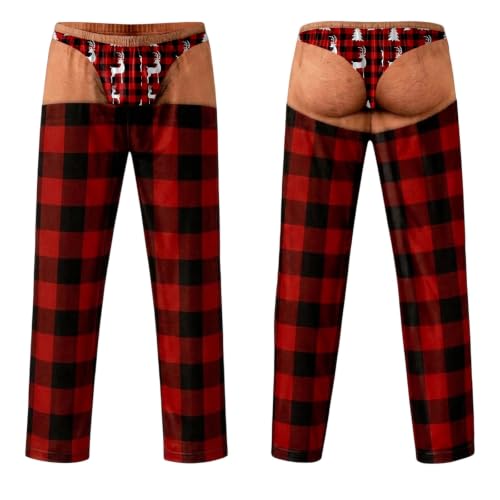 Christmas Pj Pants,Funny Pajama Pants For Men Custom Skin Tone Butt Print Elastic Waisted Ugly Christmas Pj Pant Claus Hairy Holiday Sleepwear Lounge Bottoms,Red4,L - image 2