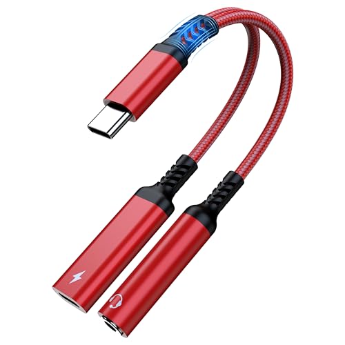 USB C to 3.5mm Headphone and Charger Adapter,2 in-1 USB C PD 3.0 Charging Port to Aux Audio Jack and Fast Charging Dongle Cable Cord for iPhone 17/16/15, Samsung S25/S24, Note 20, iPad Pro-Red USB C to 3.5mm Headphone and Charger Adapter,2 in-1 USB C PD 3.0 Charging Port to Aux Audio Jack and Fast Charging Dongle Cable Cord for iPhone 17/16/15, Samsung S25/S24, Note 20, iPad Pro-Red