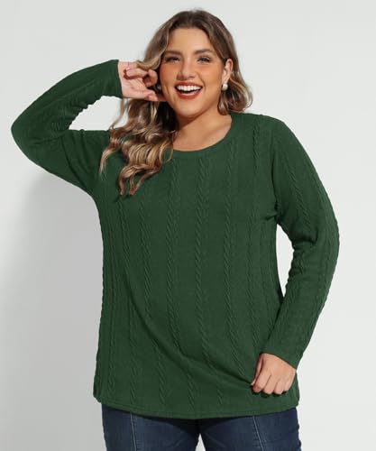 CARCOS Womens Plus Size Tops Fall Cable Knit Sweaters Long Sleeve Shirts Crewneck Lightweight Tunic Tops Winter XL-5XL4