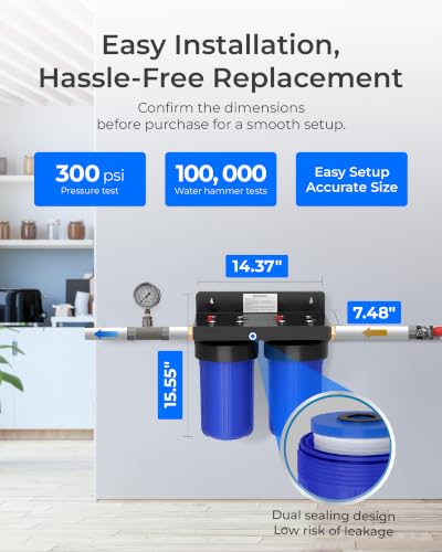 Image of Waterdrop WHF21-PG 2-Stage Whole House Water Filter System, Highly Reduces Lead, Chlorine, Odor and Taste, 5-Stage Filtration, with Carbon Filter and Sediment Filter, 5 Micron, 1 inch Inlet /Outlet