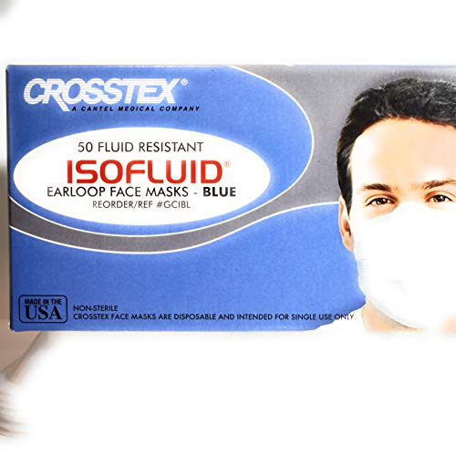 GCIBL PT# GCIBL- Mask Face Isofluid Blue Earloop LF 50/Bx by, Crosstex Intern...