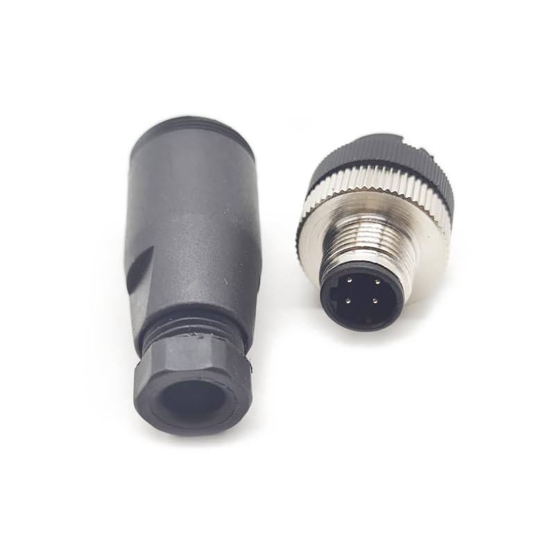 2Pcs M12 4 Pin Male Connector, Field Assembly Wireable Adapter 12mm IP67 Waterproof Straight Sensor D Code Unshiled Industrial Circular Connector for Electric Bicycles PG7 Cable 250V 4A(2PCS)