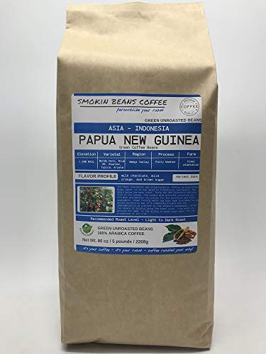 5-Pound Papua New Guinea (Unroasted Green Coffee Beans) Premium Arabica Beans Asia Pacific Fresh Current-Crop Beans For Home Coffee Roasters, Specialty-Grade Coffee Beans, Includes A Free Burlap Bag #TOP1