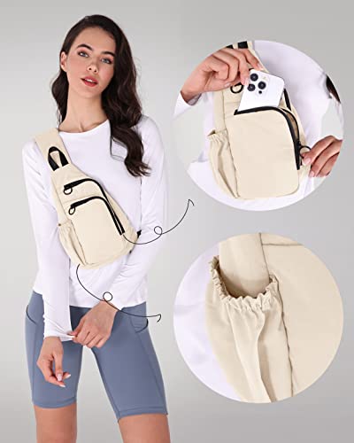 Ododos Crossbody Sling Bag With Adjustable Straps Small Backpack Lightweight Daypack For Casual Hiking Outdoor Travel, Ivory #TOP1