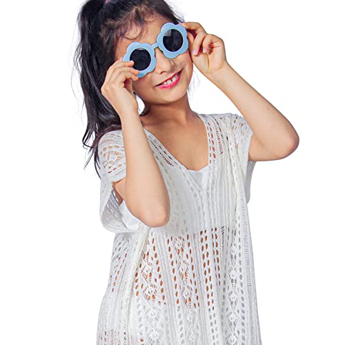 Idowela Solid Crochet Girls Swim Cover Up, Cute Beach Swimsuit Coverup For Girls 7-9 Years, White #TOP2