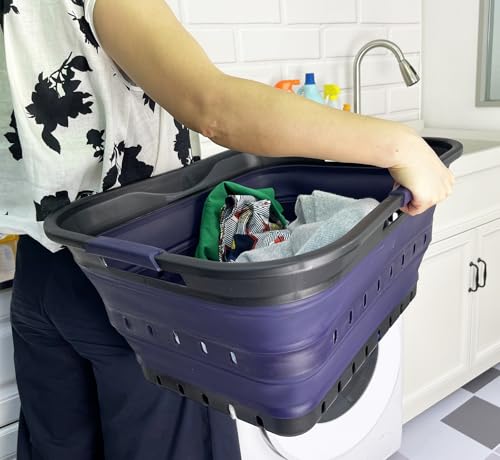 Image of SAMMART 42 (11 Gallons) Collapsible Plastic Laundry Basket, Foldable Pop Up Storage Container /Organizer, Space Saving Hamper, Portable Bin for Dorm Room Bathroom (2, Black /Dark Purple)