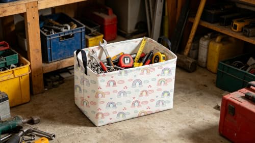 Image of Sanjiaofeng Rectangular Rainbow Basket,Storage Bins with Handles,Dirty Clothes Basket,Rainbows Room Decor(Big Rainbow)