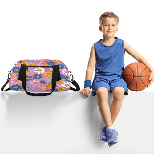 Abstract Hippie Flowers Kids Duffle Bag Boys Girls Small Sport Dance Gym Bag for Overnight Travel Weekender Carry On2