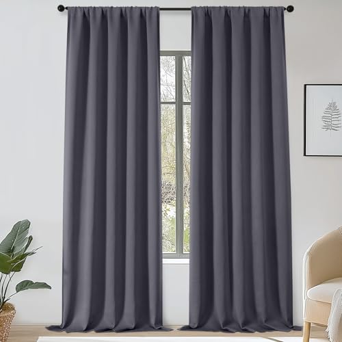 OWENIE Grey Blackout Curtains for Bedroom 120 Inch Extra Long 2 Panels