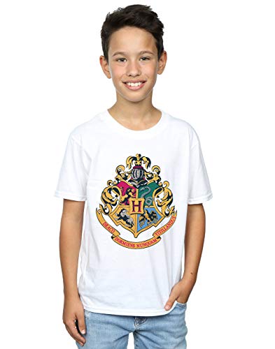 Image of Harry Potter Boys Hogwarts Crest Gold Ink T-Shirt White 9-11 Years