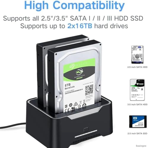 Image of ETZIN RGB SATA to USB 3.0 Hard Drive Docking Station with Offline Clone Function USB 3.0 SATA Dual Bay RGB Lamp Effect Hard Disk 2.5 /3.5 Inch Docking Station for Clone HDD SSD Used External