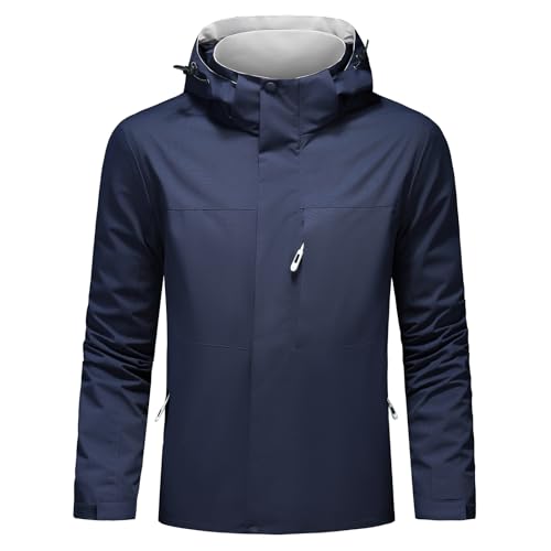 Image of Lamgool Waterproof Jackets for Men Lightweight Rain Jacket Hooded Raincoat Zip Windbreaker for Running Hiking Travel
