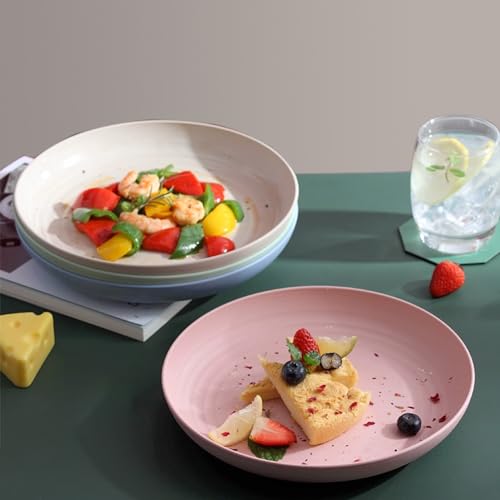 Image of CAMBUY Wheat Straw Plates 8 Pack 8 Inch Reusable Large Dinner Plate Set | Unbreakable Lightweight Dishwasher & Microwave Safe Daily Use Dinner Dishes for Kitchen Outdoor Camping