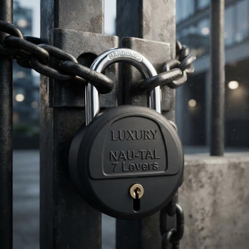 Image of Luxury Nau-tal Round Lock 50mm 5 Padlock with 6 Same Keys 7 Steel Levers Double Locking, Shackle Lock and Keys for Home Door Shutter Shop Office Main Gate Matt Black Finish Pack of 5