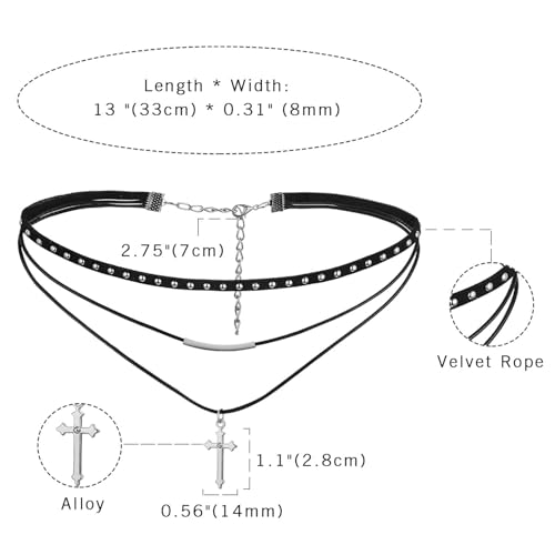 Flongo F044101 Womens Gothic Vintage Flannelette Rope Cross Rivet Choker Punk Collar Neckband thumb #7