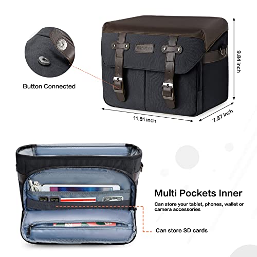 Maleta para cámara MOSISO vintage de cuero negro miniatura 3