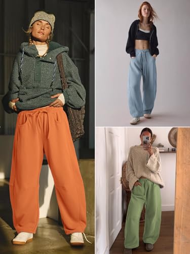 ATHMILE Barrel Sweatpants Women Fall Fashion Wide Leg Pants 2025 Baggy Lounge Comfy Flowy Sweat Pants with Pockets2