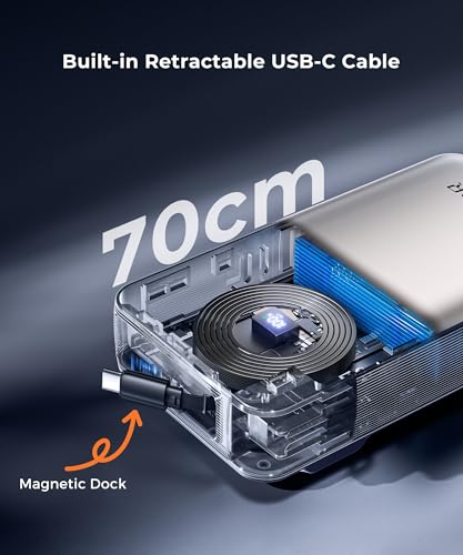 Image of JOYFAR Portable Charger Power Bank - Battery Pack 35W AC Plug GaN 10000mAh Built in Cable USB C Phone Fast Charging Powerbank Compatible with iPhone 16 15 14 13 12 11 X iPad MacBook Samsung (Gold)