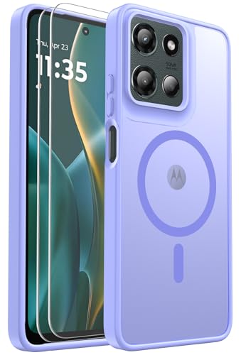 for Motorola Moto G 5G 2025/2026 & G Play 2026 Case Magnetic Shockproof, [Fit for MagSafe] [Glass Screen Protector] Translucent Anti-Fingerprint (Light Purple)