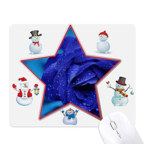 Tapis de souris bleu foncé à motif fleurs étoiles et bonhomme de neige