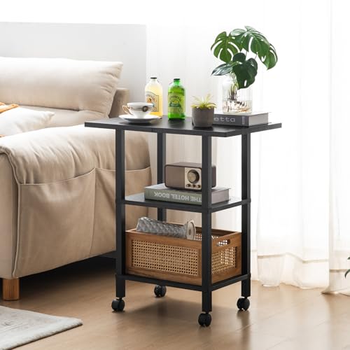 Lerliuo 3 Tier Printer Stand with Storage, Printer Table for Home Office, Wooden Rolling Printer Cart Shelf with Lockable Wheels fit Fax Machine, Scanner(Black) - Image 5