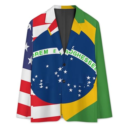 Brazil U.S. Friendship Flag Men's Fashion Slim Fit Casual Print Button Suit Jacket Notched Lapel Blazer2