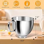 5 Bol de mélange de quartz pour KitchenAid Mélangeurs de support, bol en acier inoxydable avec poignée & Fermoir, compatible avec les modèles Qt 4.5-5 Tilt-Head – Convient K45SS, KSM75, KSM150, Lave-vaisselle Safe Four Safe