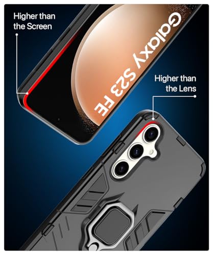 Image of WOW IMAGINE Shock Proof Back Case Mobile Cover for Samsung Galaxy S23 FE 5G | Back Cover Case (Tough Armor | Hybrid PC + TPU | Ring Holder & in-Built Kickstand | Black)
