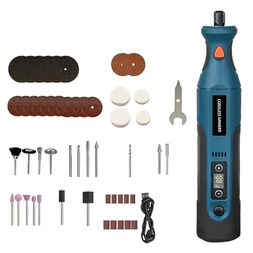 Juego de 50 herramientas giratorias inalámbricas de alta 5000-25000 RPM con batería de 1100 mAh, carga USB, ajuste de 12 engranajes, husillo de metal, multiusos para moler, pulir, grabar, perforar y