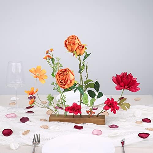REAMTOP Artificial Flower Arrangements with Vase, Easy DIY Craft Furniture Decor Silk Floral, Modern Fake Flower for Home & Office (Burnt Orange & Burgundy)