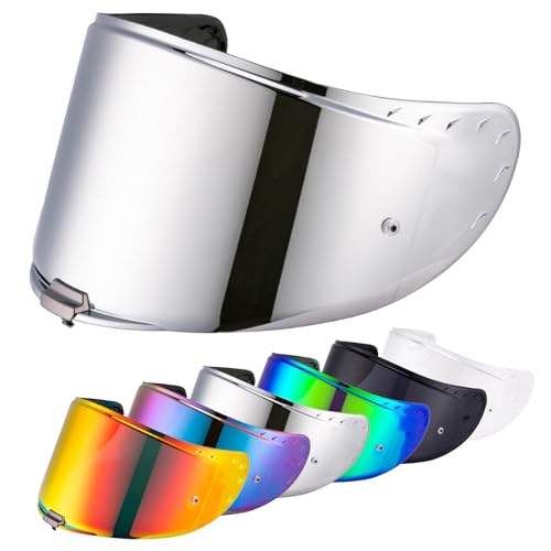 Visière Casque Moto Plein Visage Anti-Éblouissement Bouclier Vent Argent