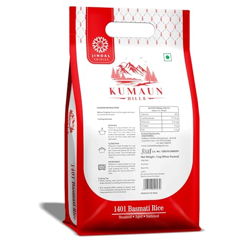 Image of Kumaun Hills (1401) Basmati Rice 20kg (5kg X 4bags) | Guaranteed Long-Grain Rice | Thin, Aromatic & Tasty Basmati