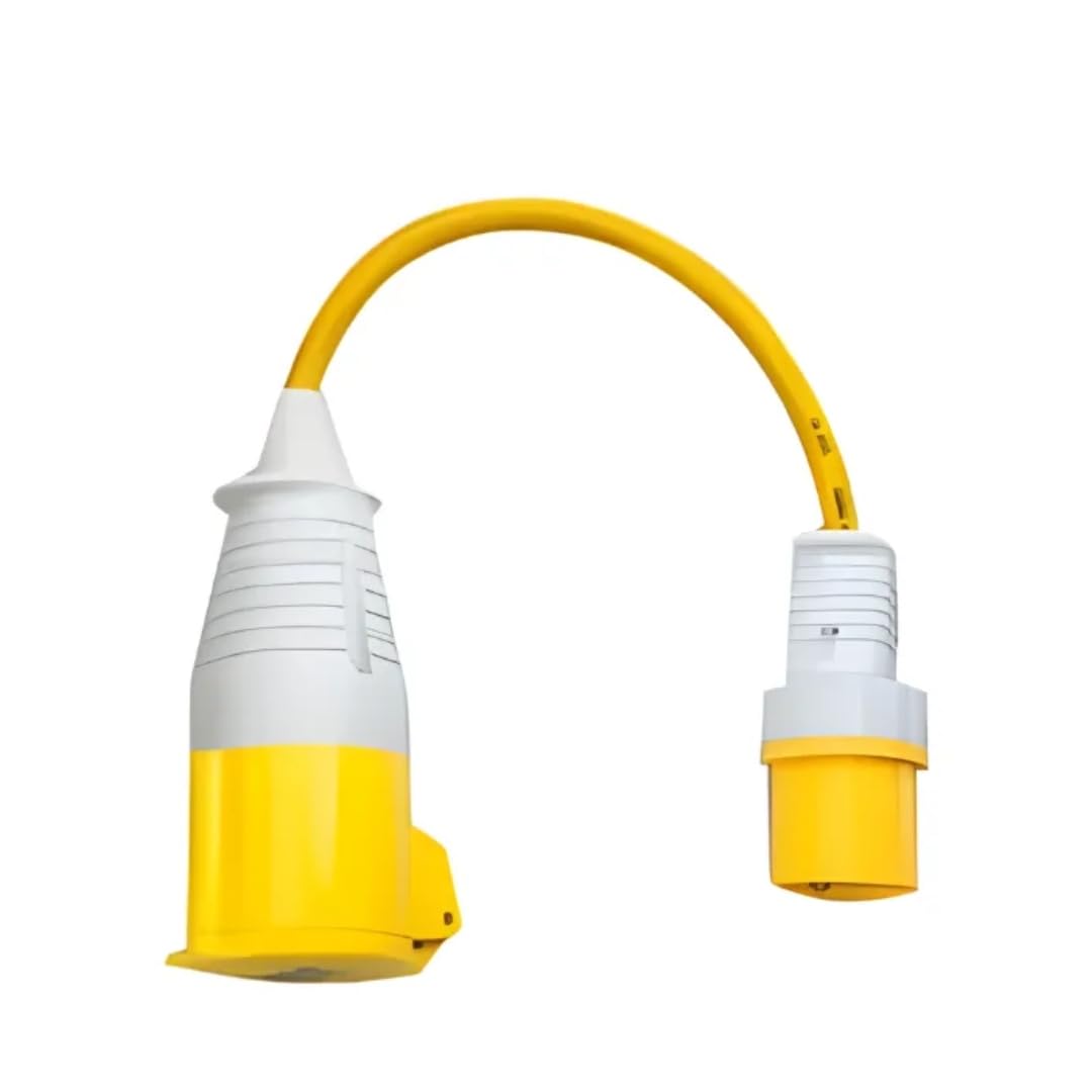 110V 16Amp to 32Amp Adapter Heavy Duty 2.5mm Extension Lead 0.5m Made in UK, Socket to Plug Converter for Industries, Worksite, Construction Site and Railway Projects