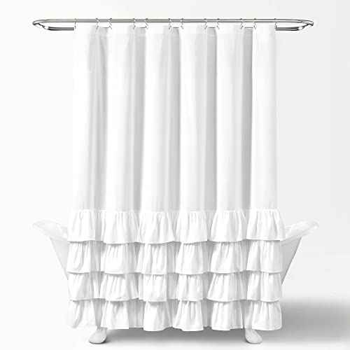 Rideau de douche à volants blancs Allison 183x183 cm