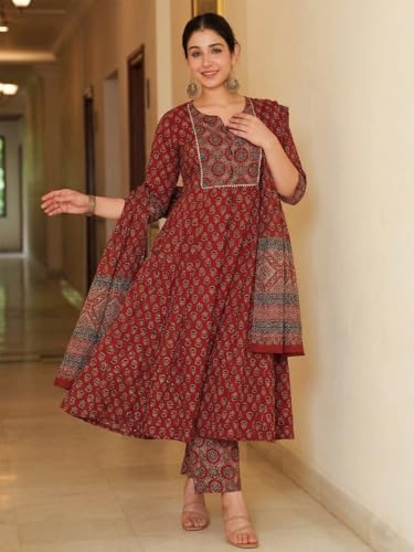 Image of GoSriKi Kurta Set for Women Viscose Blend Printed | Kurti Set for Woman | A-Line Kurta Palazzo Set Women | 2 Piece Set Womens | Round Neck V-Slit Sleeveless Regular Fit Stylish Ethnic Outfit Clothing
