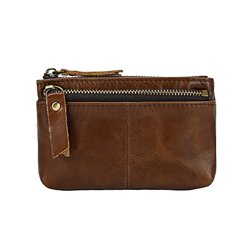Wugebud 1 Pcs Leather 3 Zipper Coin Purse Wallet With Key Ring, Coin Organizer, Change Holder, Leather Zipper Storage Bag For Men #TOP26
