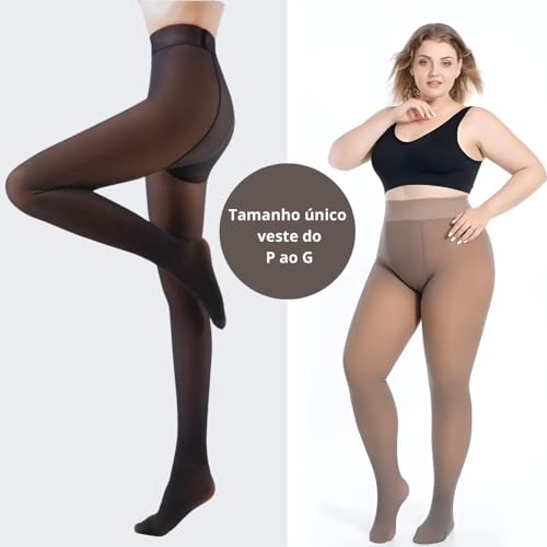 Meia Calça Feminina Peluciada Térmica Translúcida Grossa Fio 220 para Frio com Pé Tamanho Único