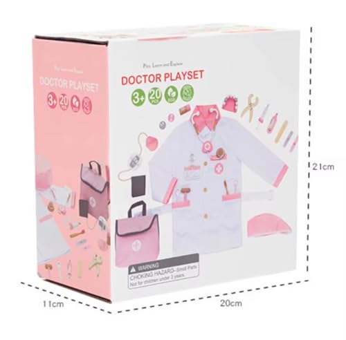 Image of Kids Doctor Playset with Coat & Medical Accessories | Pretend Doctor Role Play Toy Set for Boys & Girls | Educational Doctor Kit with Bag (Pink, 20 Pieces, 3+ Years)