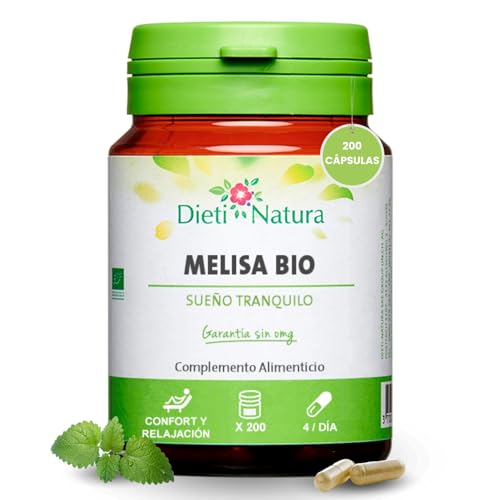 Dieti Natura 200 Cápsulas Veganas de Melisa para Dormir - Pastillas para Dormir Bien Adultos - Favorece a la Conciliación del Sueño - Fabricado en Francia - Garantía Sin OGM