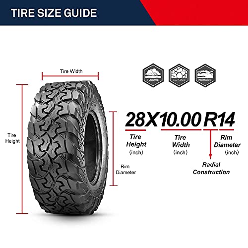 Image of Set of 2 OBOR Brawler UTV Tires 28x10R14, 10 Ply Front /Rear Radial for UTV SxS Side by Side Professional Tires (Tubeless, 2 Pack)