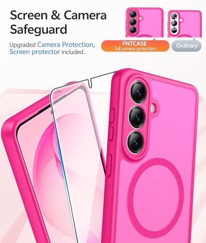 Image of FNTCASE for Samsung Galaxy S26 Case: [Fit for Magsafe] [Full Camera Protection & Screen Protector] Translucent Matte Military Grade - Shockproof Protective Phone Cover for Samsung S 26 - Hot Pink