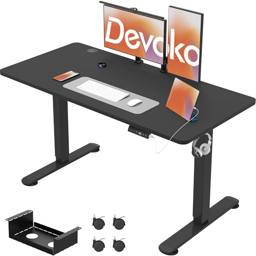 Devoko Standing Desk 160x80cm Height Adjustable Desk Sit Stand up Table for Home Office Adjustable Computer Desk with Splice Board(Black)