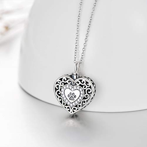 Filigree Dog Paw Urn Locket Necklace 925 Sterling Silver Print Pet Urn Necklace for Ashes Engraved Personalized Cremation Jewelry Pictures Keepsake Memorial Gifts for Women Men2
